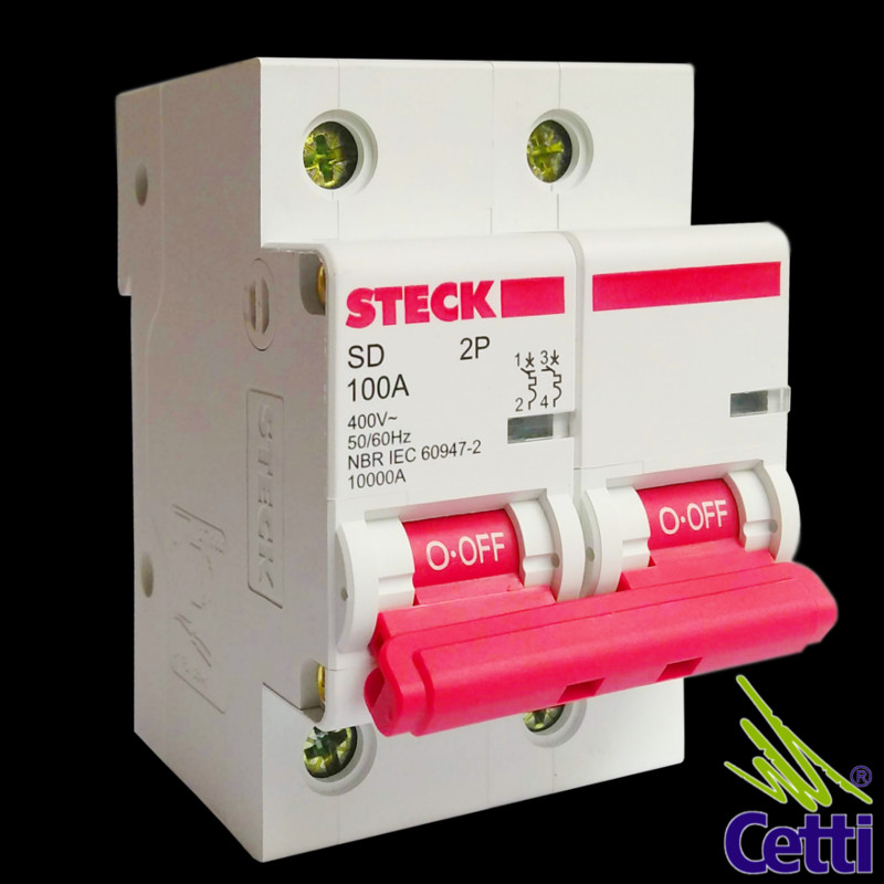 Disjuntor DIN Steck Bipolar 100A SDD2C100 Disjuntor DIN Steck Bipolar 100A SDD2C100