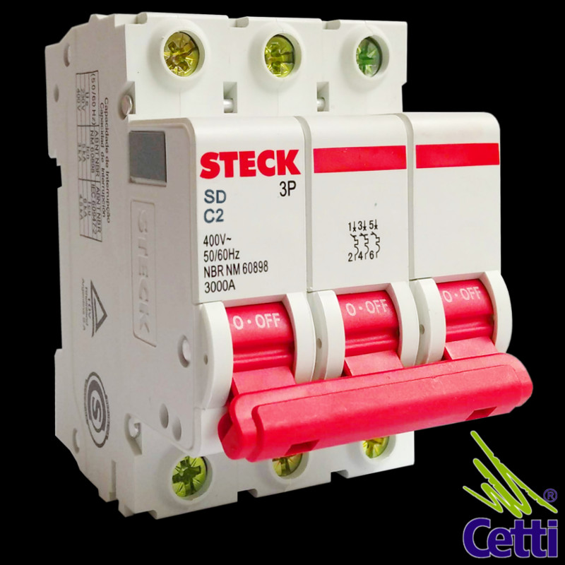 Disjuntor Steck Tripolar 2A SD C2 Disjuntor Steck Tripolar 2A SD C2