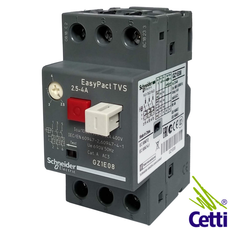 Disjuntor Motor Schneider Tripolar 2,5A a 4A GZ1E08