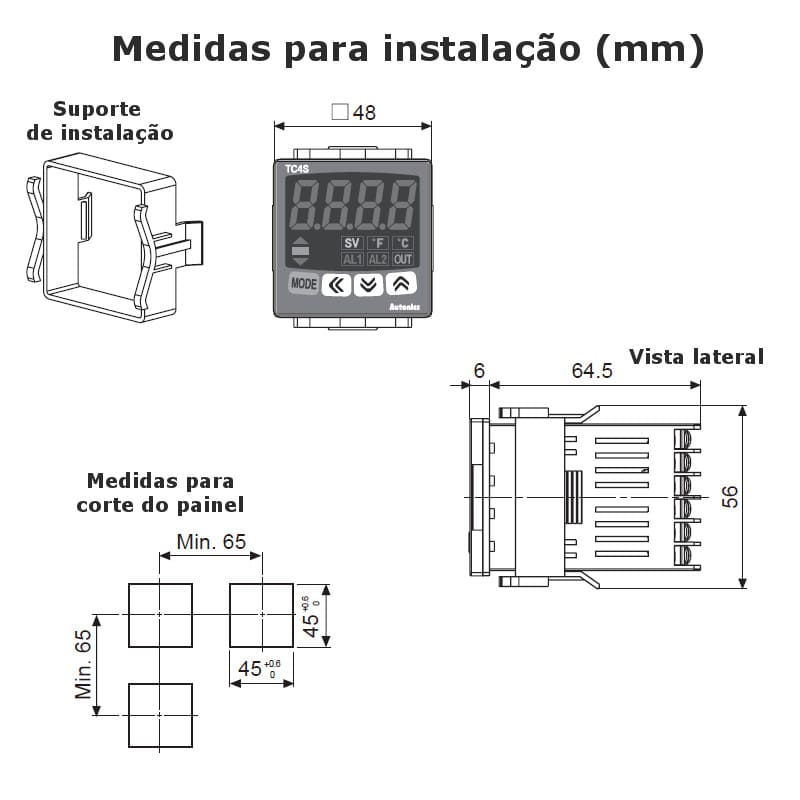 desenho-mecanico-controlador-temperatura-autonics-tc4s-22r desenho-mecanico-controlador-temperatura-autonics-tc4s-22r