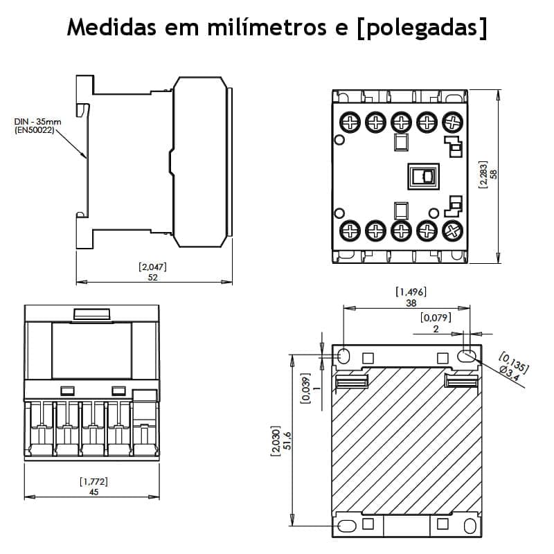 desenho-mecanico-contator-auxiliar-weg-cwca0-04-00v04 desenho-mecanico-contator-auxiliar-weg-cwca0-04-00v04