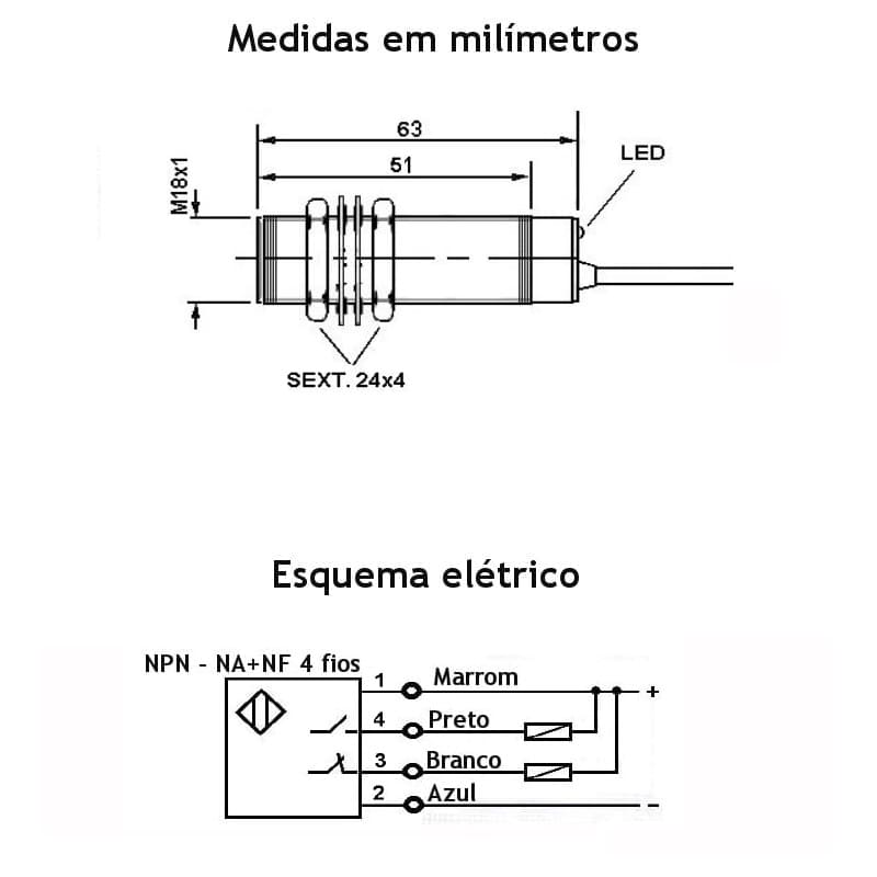 medidas-desenho-mecanico-sensor-indutivo-bhs-m18-faceado-24v-1na-1nf-4fios-esquema-ligacao-eletrica medidas-desenho-mecanico-sensor-indutivo-bhs-m18-faceado-24v-1na-1nf-4fios-esquema-ligacao-eletrica