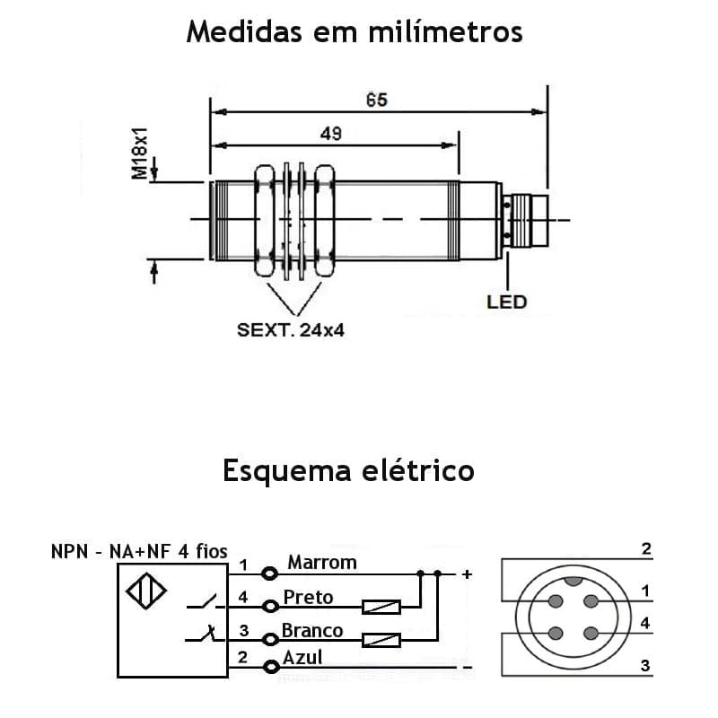 medidas-desenho-mecanico-sensor-indutivo-bhs-m18-faceado-24v-1na-1nf-conector-traseiro-4fios-esquema-ligacao-eletrica medidas-desenho-mecanico-sensor-indutivo-bhs-m18-faceado-24v-1na-1nf-conector-traseiro-4fios-esquema-ligacao-eletrica