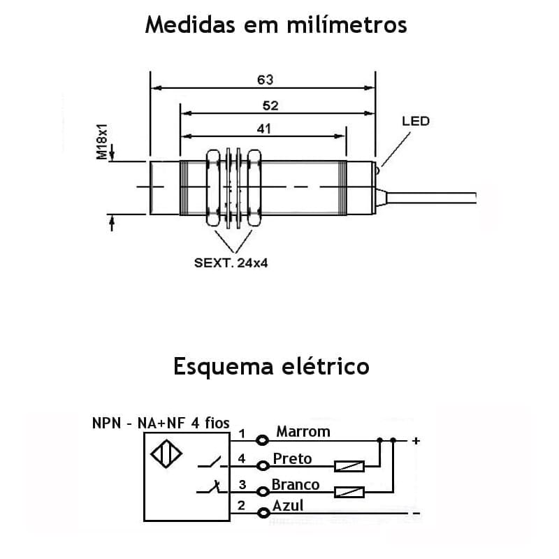 medidas-desenho-mecanico-sensor-indutivo-bhs-m18-nao-faceado-24v-1na-1nf-4fios-esquema-ligacao-eletrica medidas-desenho-mecanico-sensor-indutivo-bhs-m18-nao-faceado-24v-1na-1nf-4fios-esquema-ligacao-eletrica