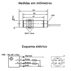 Cetti Materiais Elétricos 38 medidas-desenho-mecanico-sensor-indutivo-bhs-m18-nao-faceado-24v-pnp-1na-1nf-conector-esquema-ligacao-eletrica