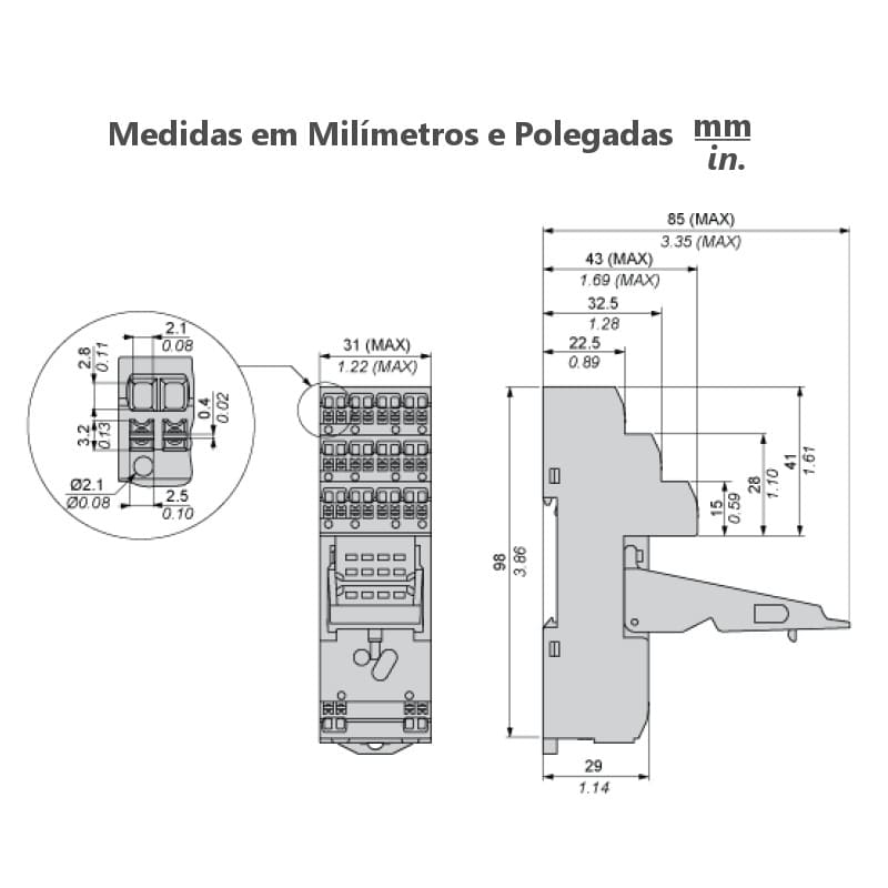 desenho-mecanico-base-para-rele-14-pinos-schneide-rxze14p-medidas-instalacao-montagem desenho-mecanico-base-para-rele-14-pinos-schneide-rxze14p-medidas-instalacao-montagem