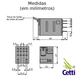 Cetti Materiais Elétricos 18 desenho-mecanico-rele-interface-ligacao-schneider-rxm-6a-110vcc-6a-14pinos-medidas-montagem