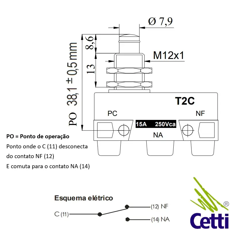 medidas-micro-chave-fim-curso-turk-t2c-16A-NA-NF-250VCA medidas micro cahve fim de curso turk t2c 16A NA NF 250VCA
