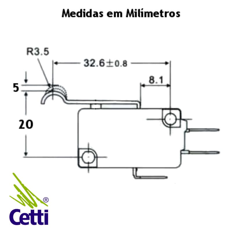 medidas-micro-chave-haste-rolete-rv-164-1c25-cetti medidas-micro-chave-haste-rolete-rv-164-1c25-cetti