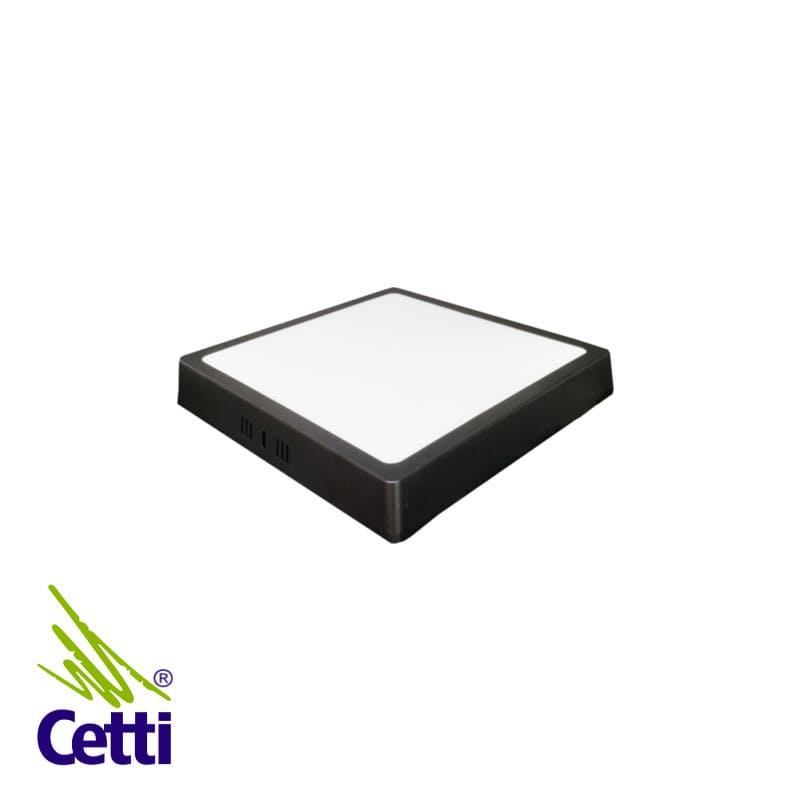 Luminária LED de Sobrepor 12W Quadrada Preta com Luz Amarela