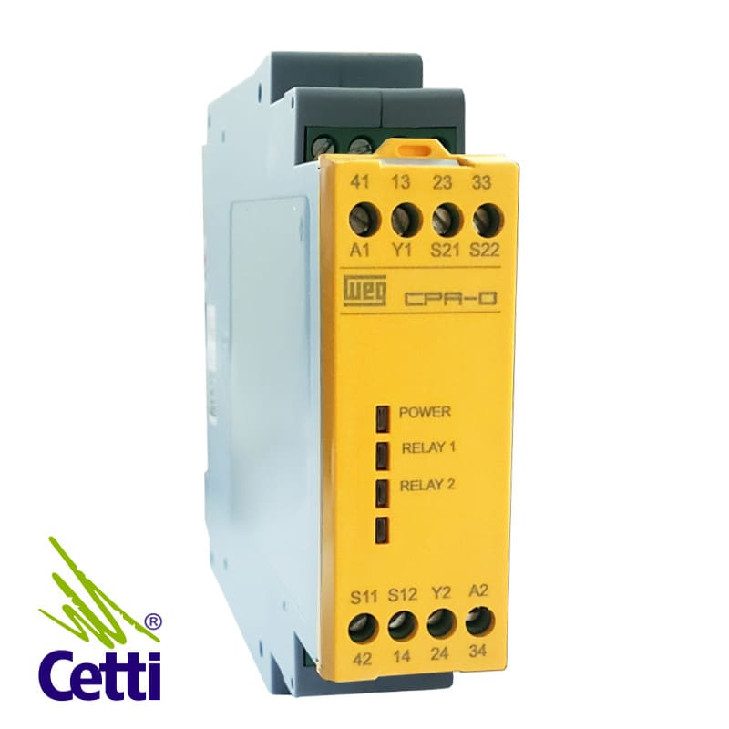 Relé de Segurança Parada de Emergência 24VCA/CC WEG CPA-D Relé de Segurança Parada de Emergência 24VCA/CC WEG CPA-D