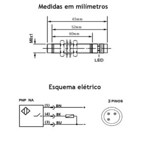 Cetti Materiais Elétricos 34 esquema-eletrico-sensor-proximidade-indutivo-pnp-m8-1na-24vcc-nao-faceado-medidas-desenho-mecanico