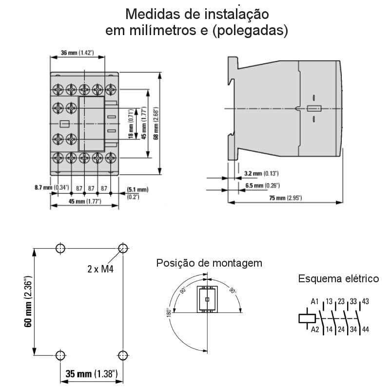 desenho-mecanico-medidas-montagem-contator-auxiliar-dila-40-eaton-moeller desenho-mecanico-medidas-montagem-contator-auxiliar-dila-40-eaton-moeller