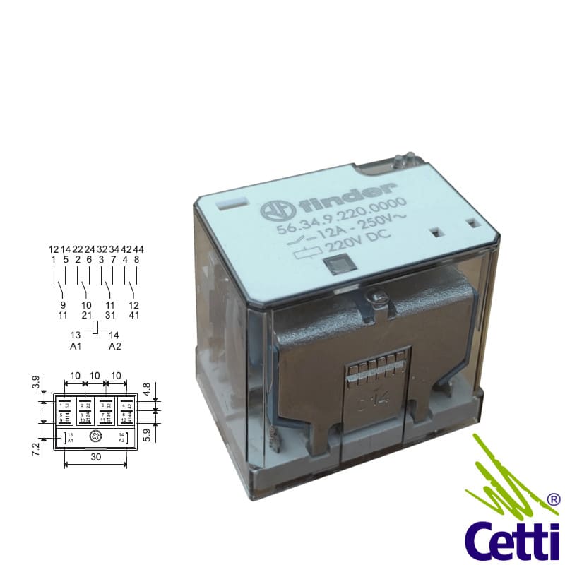 Relé Auxiliar 12A 220VCC 4NA-NF 14 Pinos Finder 56.34.9.220.0000 Relé Auxiliar 12A 220VCC 4NA-NF 14 Pinos Finder 56.34.9.220.0000
