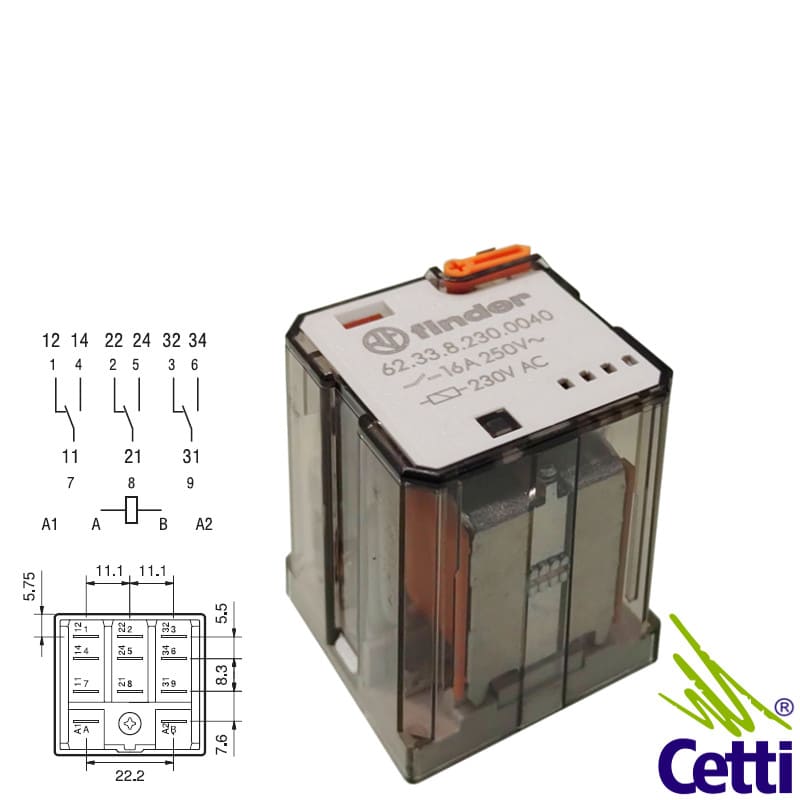 Relé Auxiliar 16A 230VCA 3NA-NF 11 Pinos Finder 62.33.8.230.0040 Relé Auxiliar 16A 230VCA 3NA-NF 11 Pinos Finder 62.33.8.230.0040