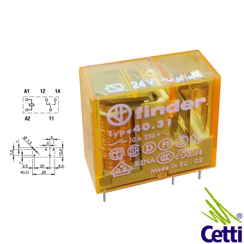 Relé Auxiliar 10A 24VCA 1NA-NF 5 Pinos Finder 40.31.8.024.0000 Relé Auxiliar 10A 24VCA 1NA-NF 5 Pinos Finder 40.31.8.024.0000