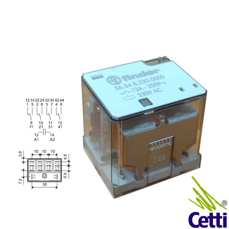 Relé Auxiliar 12A 230VCA 4NA-NF 14 Pinos Finder 56.34.8.230.0000 Relé Auxiliar 12A 230VCA 4NA-NF 14 Pinos Finder 56.34.8.230.0000