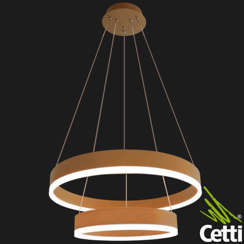 Lustre Pendente Anéis LED Dourado 90W Luz Amarela Sindora DCD01155