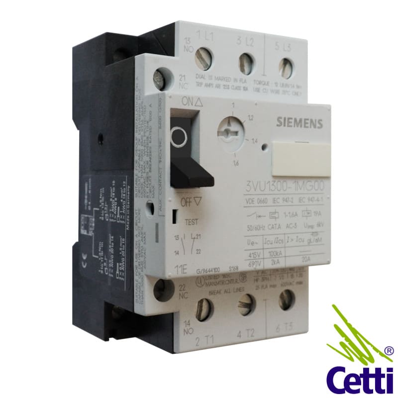 Disjuntor Motor de 1 a 1,6A Tripolar Siemens 3VU1300-1MG00