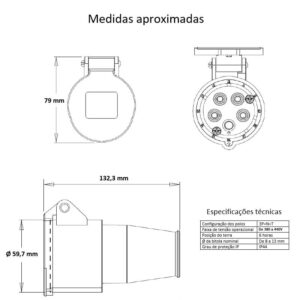 Cetti Materiais Elétricos 22 medidas-de-montagem-tomada-industrial-steck-a5056-3pnt-16a-6-horas