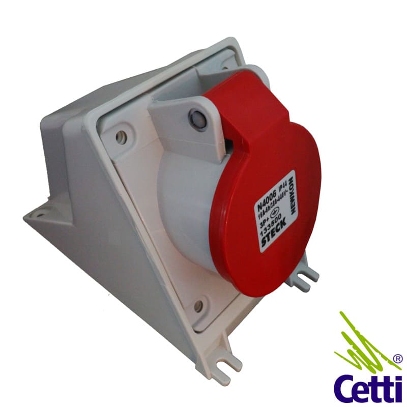 Tomada Industrial Steck 3P+T 16A de 380 a 440V 6 Horas Vermelha Newkon N4006