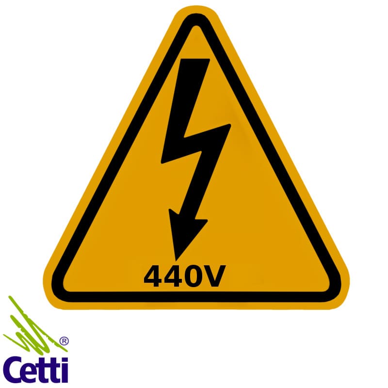 Adesivo Tensão 440V Triangular Grande com Raio