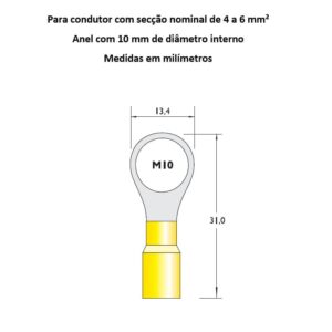 Cetti Materiais Elétricos 40 medidas-terminal-olhal-4-a-6mm-amarelo-com-furo-de-10mm-m10
