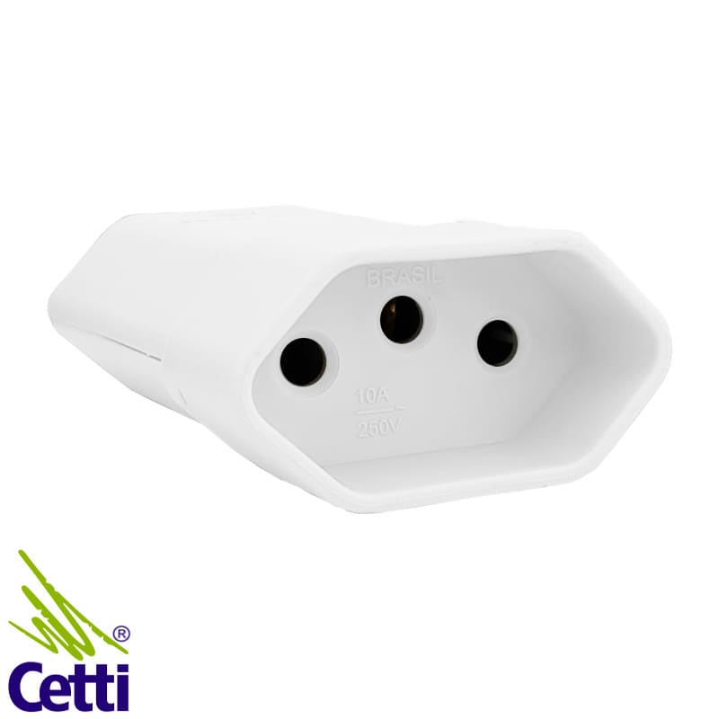 Plug Tomada Fêmea para Extensão 2P+T 10A Branca Margirius TMD1-3 Plug Tomada Fêmea para Extensão 2P+T 10A Branca Margirius TMD1-3
