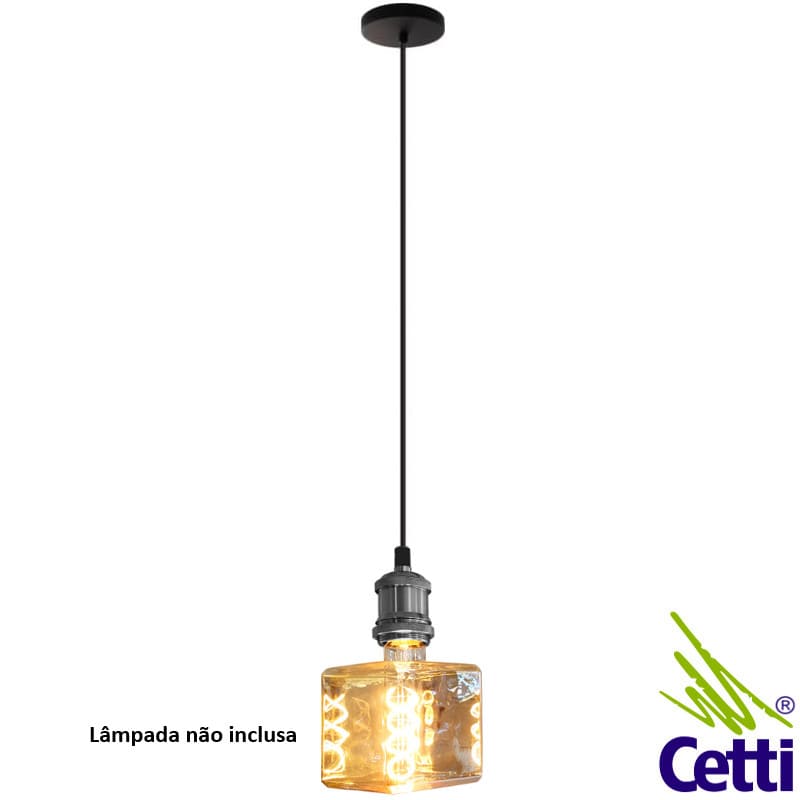 Lustre Pendente para Lâmpada Preto Rústico Cinderella 20200917P Lustre Pendente para Lâmpada Preto Rústico Cinderella 20200917P