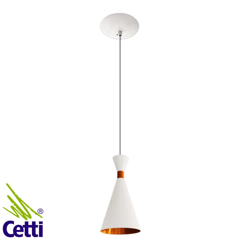 Lustre Pendente Alumínio Cone Branco e Cobre Vanfenix 2211 Lustre Pendente Alumínio Cone Branco e Cobre Vanfenix 2211