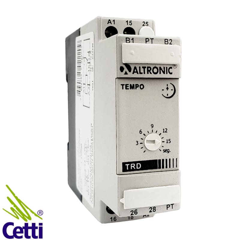 Relé Temporizador 220VCA Retardo na Desenergização 0 a 15 Segundos Altronic TRD-01-MM Relé Temporizador 220VCA Retardo na Desenergização 0 a 15 Segundos Altronic TRD-01-MM