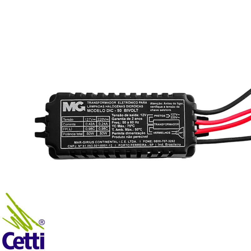 Transformador Eletrônico para Lâmpada Dicróica 50W MarGirius DIC-50