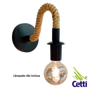 Cetti Materiais Elétricos 52 Arandela Preta Rústica com Corda para 1 Lâmpada GMH Doca