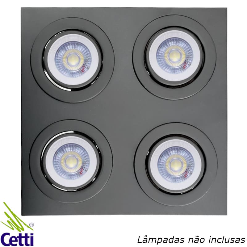 Spot de Embutir Preto Quadrado 4 Lâmpadas PAR20 Dam Lux 5575 Spot de Embutir Preto Quadrado 4 Lâmpadas PAR20 Dam Lux 5575