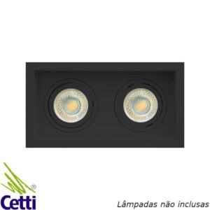 Spot de Embutir Recuado Preto Quadrado Duplo p/ Dicroica Opus ECO 82413