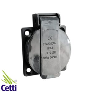 Tomada de Embutir para Painel com Tampa 2P+T 20A Preta