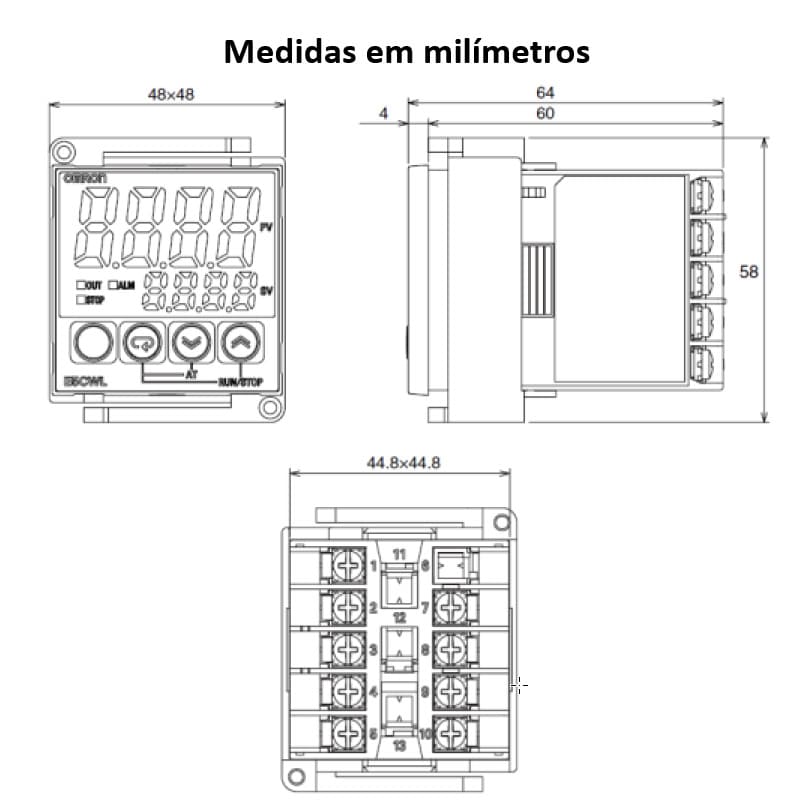 desenho-medidas-controlador-temperatura-omron-e5csl-rtc desenho-medidas-controlador-temperatura-omron-e5csl-rtc