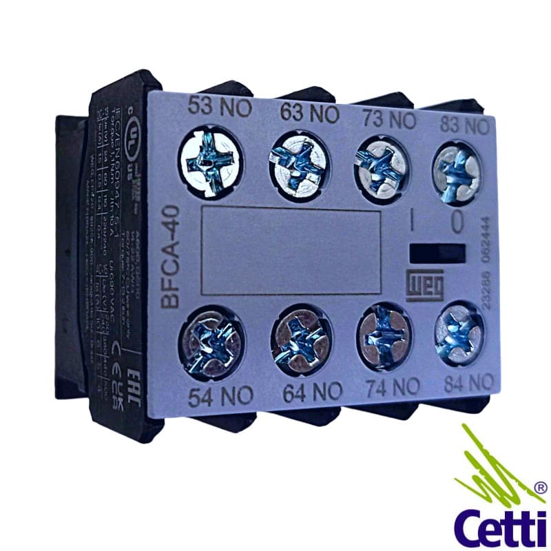 Contato Auxiliar WEG Frontal 4NA Modelo BCFA-40 para Contatores WEG CWCA0 Contato Auxiliar WEG Frontal 4NA Modelo BCFA-40 para Contatores WEG CWCA0