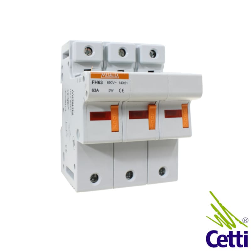 Base Porta Fusível Cartucho 14x51 63A Tripolar Metaltex FH63 Base Porta Fusível Cartucho 14x51 63A Tripolar Metaltex FH63