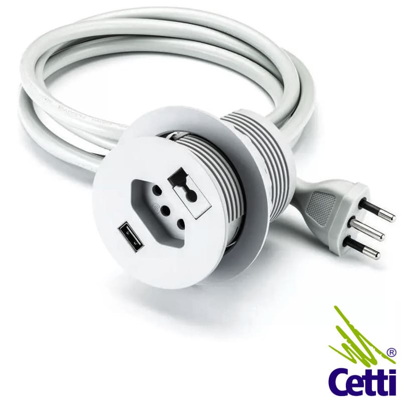 Tomada de Embutir em Mesa com Tomada USB e Passa Fio Cinza Renna Tomada de Embutir em Mesa com Tomada USB e Passa Fio Cinza Renna