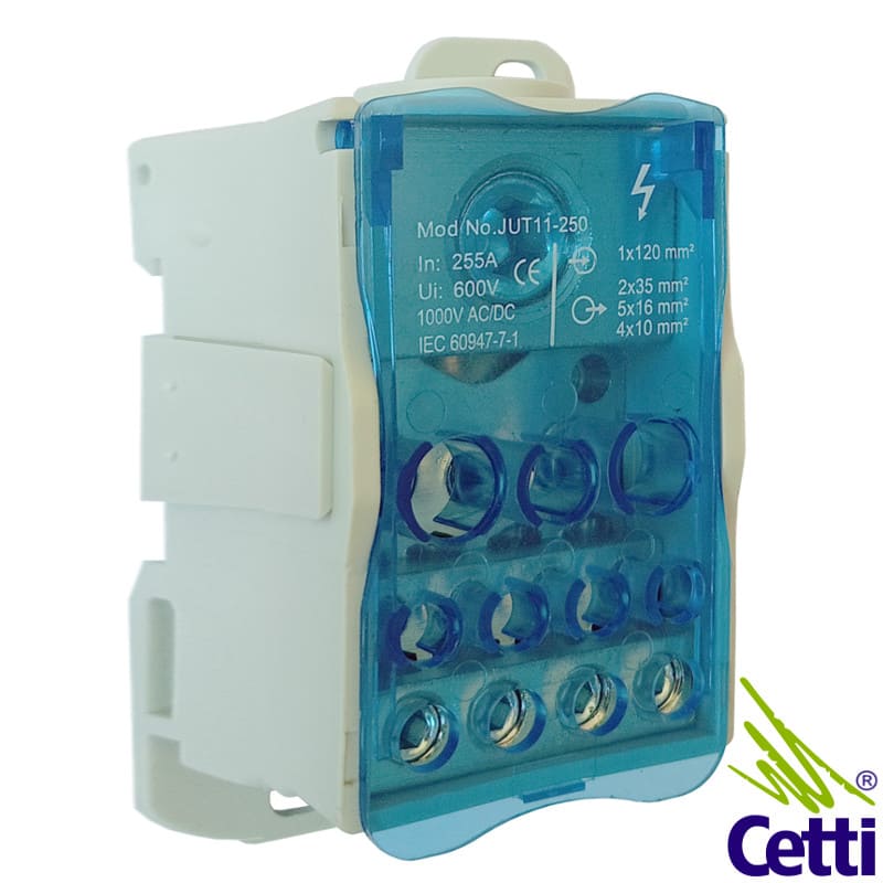 Bloco de Distribuição 255A Monofásico com 11 Saídas de 35, 16 e 10 mm² Bloco de Distribuição 255A Monofásico com 11 Saídas de 35, 16 e 10 mm²