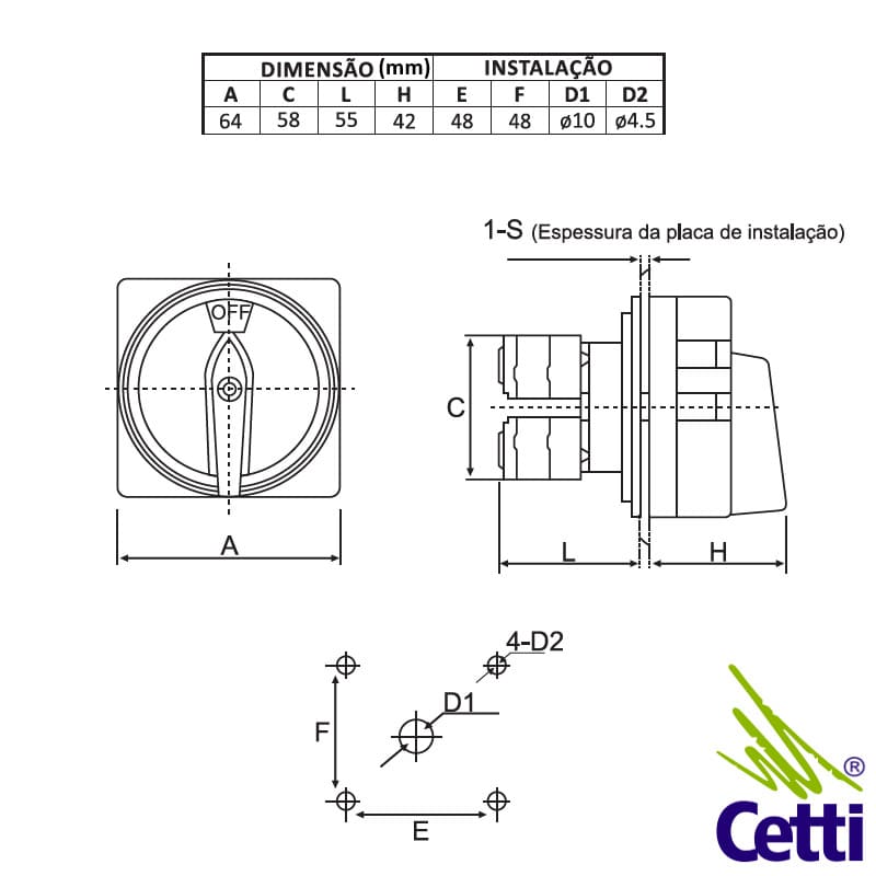 medidas-chave-eletrica-tetrapolar-32a medidas-chave-eletrica-tetrapolar-32a