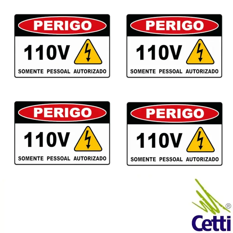 Etiqueta Adesiva PERIGO 110V SOMENTE PESSOAL AUTORIZADO 15x10cm – Kit 4 un.